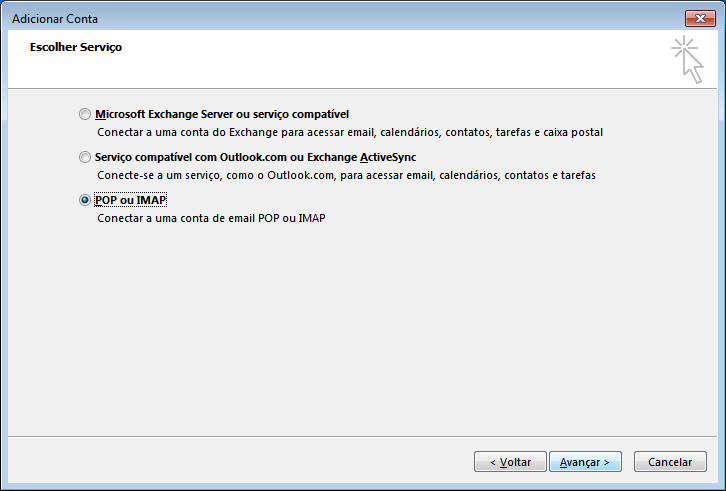 Configuração email Outlook 2013 - 3 ecrã
